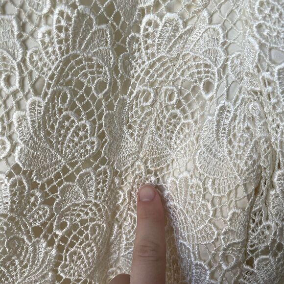 Talbots Vintage Lace Overlay Blouse Princess Seams Back Covered Buttons Size 14 - Picture 13 of 14